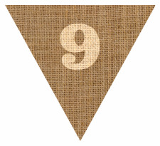 Number 9 Numbered Hessian with Stitches Flag Bunting High Resolution PDF Printable